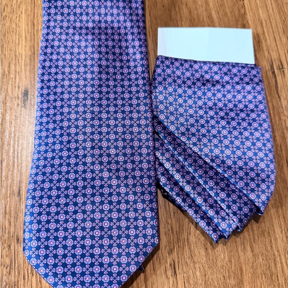 Stefano Ricci Men’s Connected Geometric 100% Pure Silk Tie With Pocket Square